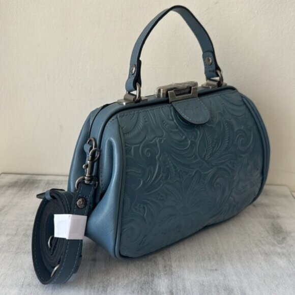 Patricia Nash Gracchi Frame Leather Handbag Crossbody BRNTL Tooled Mirage Blue - Picture 5 of 10